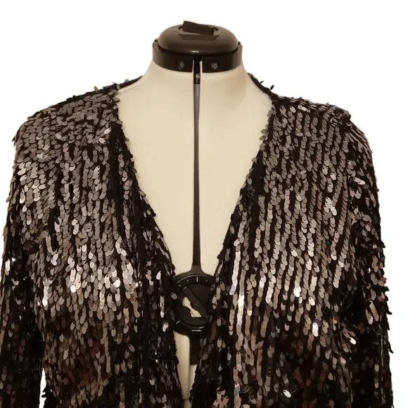 INC International Concepts Woman Open Front Black Sequin Jacket, Size 0X - Picture 2 of 7